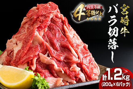 数量限定 4等級以上 宮崎牛 バラ 切り落とし 計1.2kg 牛肉 黒毛和牛 ビーフ ブランド牛 国産 食品 おかず すき焼き 焼肉 カレー シチュー お弁当 おつまみ ご褒美 お祝 記念日 小分け おすすめ おすそ分け お取り寄せ グルメ 冷凍 宮崎県 日南市 送料無料_CD44-23