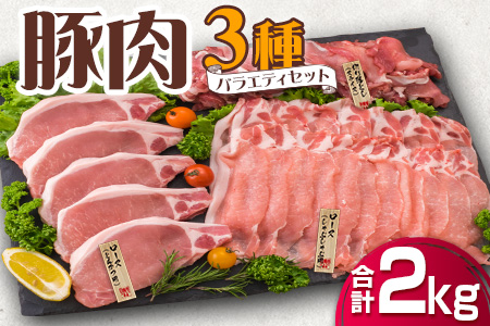 豚肉 3種 バラエティ セット 合計2kg 国産 宮崎県産 ポーク ロース 切り落とし スライス おかず お弁当 おつまみ 食品 グルメ しゃぶしゃぶ とんかつ用 万能食材 焼肉 詰め合わせ 小分け 人気 おすすめ お取り寄せ おすそ分け 日南市 ミヤチク 送料無料_BB120-23