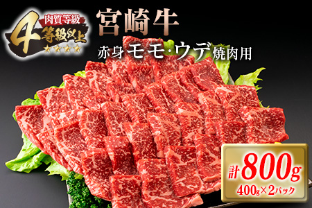 宮崎牛 赤身 モモ ウデ 焼肉 セット 計800g 肉 牛 牛肉 黒毛和牛 国産 食品 おかず 焼き肉 送料無料