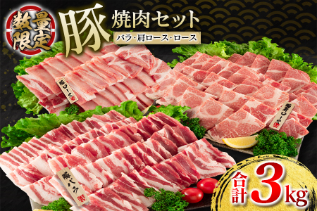 数量限定 豚 焼肉 セット 合計3kg 肉 豚肉 バラ ロース 国産 宮崎県産 おかず 食品 焼き肉 BBQ 送料無料