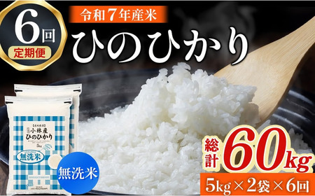 【定期便 全6回】【令和7年産米】無洗米ヒノヒカリ 10kg×6回（お米 米 ひのひかり 無洗米 令和7年産 国産 人気 お弁当 定期便 宮崎県 小林市）