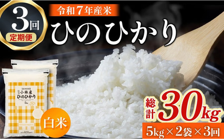 【定期便 全3回】【令和7年産米】ヒノヒカリ 10kg×3回（お米 米 ひのひかり 令和7年産 国産 人気 お弁当 定期便 宮崎県 小林市）