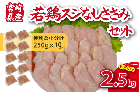 [手間いらず!]宮崎県産若鶏スジなしささみ2.5kgセット(250g×10P 国産 鶏肉 若鶏 ササミ 大容量 冷凍)ささみ 鶏肉 ささみ 若鶏 鶏肉 ささみ スジなし 鶏肉 ささみ スジなし
