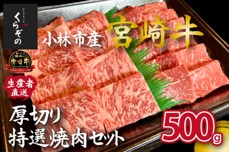 [D033・黒毛和牛レストラン直送]宮崎牛メス指定厚切り特選焼肉セット 500g(国産 牛肉 黒毛和牛 和牛 A4等級以上 赤身 霜降り 焼肉 BBQ 冷凍 送料無料)