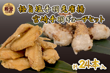 【手羽先サミット殿堂入り！】極旨塩 手羽先 唐揚げ 手羽ギョーザ セット 計24本（国産 鶏肉 手羽先 ギョウザ 餃子 塩 味付き 人気）