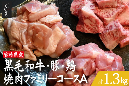 宮崎県産 牛・豚・鶏 焼肉ファミリーコースA 計1.3kg(牛肉 豚肉 鶏肉 和牛 ロース モモ ウデ 焼肉 小分け 人気) 牛肉豚肉鶏肉セット 牛肉豚肉鶏肉セット 牛肉豚肉鶏肉セット 牛肉豚肉鶏肉セット 牛肉豚肉鶏肉セット