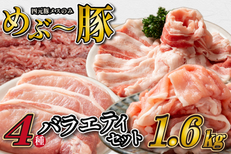 [地元ブランド豚]"めぶ〜豚" 4種バラエティパック 計1.6kg(豚肉 豚 豚バラ とんかつ用 切り落とし こま切れ ミンチ 小分け)