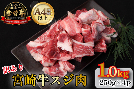 [訳あり・A4等級以上]宮崎牛 濃厚スジ肉 1.0kg程度 黒毛和牛 牛肉 和牛 赤身 スジ 牛すじ 牛スジ カレー 煮物
