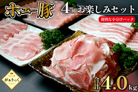 [部位食べ比べ]ホエー豚お楽しみセット 4kg(国産 豚肉 小分け 豚バラ 豚ロース しゃぶしゃぶ 豚バラスライス 豚 宮崎 小林市 人気 冷凍)