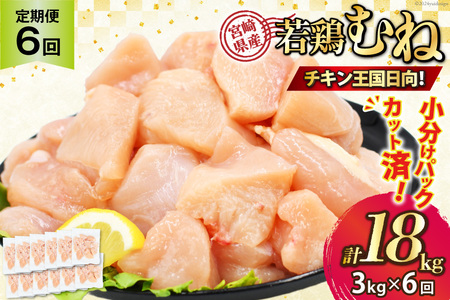 鶏肉 6回 定期便 むね 宮崎県産 若鶏 ムネ肉 250g ×12袋 計 3kg×6回 [九州児湯フーズ宮崎支店 宮崎県 日向市 452061298] 小分け 冷凍 むね肉 国産