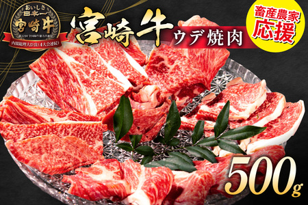 [畜産農家応援] 牛肉 焼肉 宮崎牛 ウデ 焼肉用 500g [ ミヤチク 宮崎県 日向市 452061533]