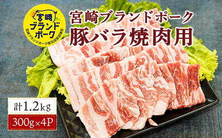 [毎月数量限定]宮崎ブランドポーク 豚バラ 焼肉用 計1.2kg(300g×4パック)
