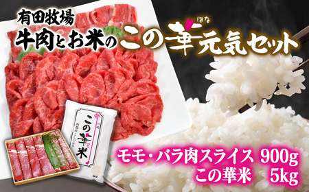 [9月発送]有田牧場 この華元気セット お米コシヒカリ5kg・牛肉切り落とし900g[2.7-9]