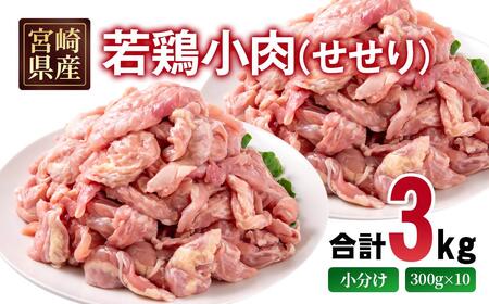 宮崎県産若鶏 小肉（せせり）3kg 小分け 300g ×10パック＜70-14a＞