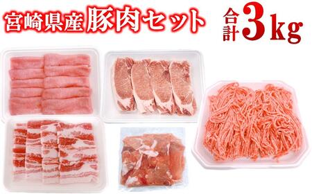 宮崎県産豚肉 5種 合計3kgセット スライス とんかつ 焼肉 切り落とし ミンチ 小分け 11パック[1.5-238]