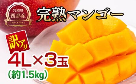 [先行予約]訳あり 糖度12度以上 西都市産完熟マンゴー 4L×3玉 2026年発送[2.2-21]