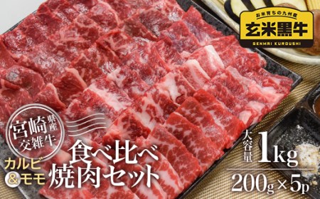 玄米黒牛　食べ比べ焼肉セット1㎏　国産牛肉　カミチク＜1.9-11＞
