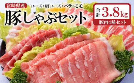 宮崎県産豚しゃぶしゃぶセット 4種 合計3.8kg 国産豚肉[1.5-213]