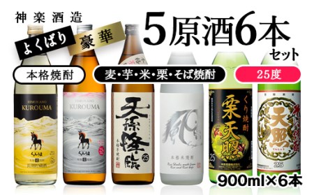 麦・芋・米・栗・そば焼酎 欲張り神楽豪華5原酒6本セット[2.1-5]