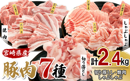 宮崎県産豚肉ミックス2.4kgセット[真空小分け]3種の料理(切り落とし・しゃぶしゃぶ・焼肉)が楽しめるバラエティ詰め合わせ