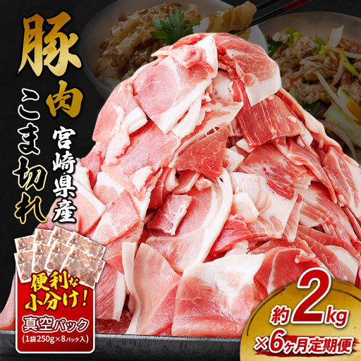 定期便 6回お届け 宮崎県産 いもこ豚 小間切れ 2kg (250g×8パック) 真空パック 小分け 豚肉 えびの市