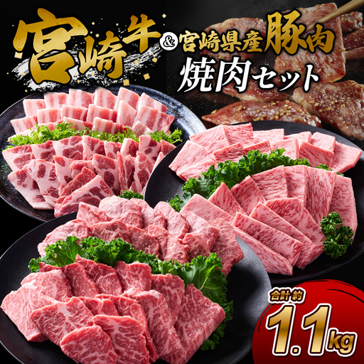 [宮崎牛・豚]焼肉食べ比べ 1.1kg (牛400g/豚700g) 真空パック 冷凍 小分け