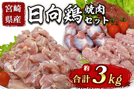 宮崎県産日向鶏 焼肉セット 約3kg 国産 鶏 肉 精肉 とりにく もも モモ肉 せせり セセリ 肝 レバー 砂肝 すなぎも きも 小肉 焼き鳥 焼き肉 BBQ 使いやすい 小分け パック 真空冷凍 お弁当 惣菜 蒸し鶏 数量限定 さっぱり