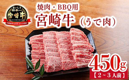 宮崎牛うで肉450g 焼肉・BBQ用(2〜3人前) 内閣総理大臣賞4大会連続受賞のお肉 ブランド牛 黒毛和牛 大人気のヘルシーな牛肉 [和牛 国産 黒毛和牛]