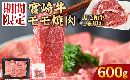 [宮崎牛モモ焼肉500g + 宮崎県産黒毛和牛こま切れ100g]1か月以内に順次出荷[ 国産牛 肉 牛肉 精肉 モモ もも 焼肉 焼き肉 ヤキニク 牛こま こま BBQ パーティー お取り寄せグルメ セット ][b0377_my]