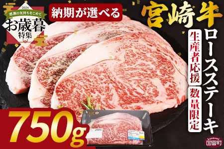 [お歳暮]生産者応援 期間限定 数量限定 [宮崎牛ロースステーキ 750g]2024年12月12日から12月17日までにお届け[ 国産 黒毛和牛 牛肉 牛 精肉 ロース 肉 ステーキ 4等級以上 ブランド牛 赤身 贈答品 ギフト 贈り物 化粧箱 グルメ ミヤチク 宮崎県 国富町 ][b0740_my_ose ]