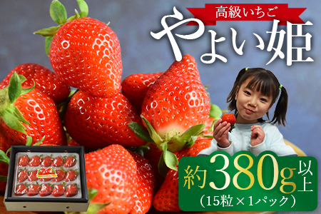 予約受付![高級いちご「やよい姫」(15粒×1パック 約380g以上)]2025年1月上旬〜4月末迄に順次出荷[a0328_sn]