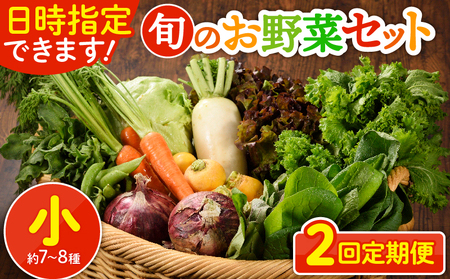 [2回定期便]日時指定OK!本日のお野菜セット (小サイズ/約7-8種)1〜2人用 / 新鮮野菜 定期便 産地直送 季節のおまかせ 詰め合わせ セット 有機栽培 果物 きのこ類 サラダ やさい 2ヵ月 送料無料 [オーガニックまち 宮崎県綾町]