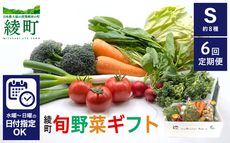 【６回定期便】綾町旬野菜ギフト（Sサイズ / 約8種）1～2人分 / 産地直送 野菜セット 野菜詰め合わせ 定期便 新鮮野菜 野菜定期便 有機栽培 採れたて野菜 定期便 送料無料 【オーガニックのまち 宮崎県綾町】