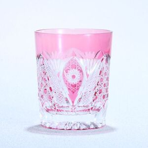 オールドファッション ロックグラス「綾切子」(カラー:金赤)