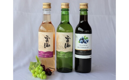 雲海ワイン お試しミニボトル 3種類 白 ブルーベリー 飲みやすい 甘口 ワイン 少量 360ml【雲海酒造】_A0114-064