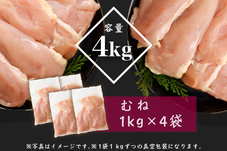 ［宮崎県産若鶏］ムネ肉 合計4kg ※90日以内出荷【A161】