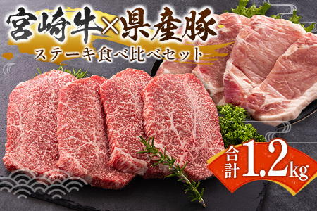 宮崎牛×県産豚 ステーキ食べ比べ セット合計1.2kg[C458]