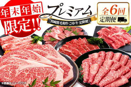 [年末年始限定!!]厳選 黒毛和牛 お肉定期便 [全6回] 連続(1月〜6月) 国産 牛肉 カルビ ステーキ ロース バラ モモ スライス 焼肉 しゃぶしゃぶ すき焼き 宮崎[E255]