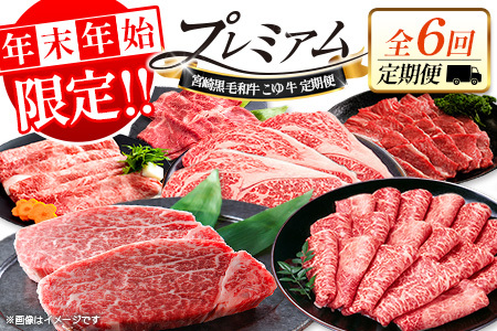 [年末年始限定!!]厳選 黒毛和牛 お肉定期便 [全6回] 隔月 偶数月配送 国産 牛肉 ヒレ ステーキ ロース バラ モモ スライス 焼肉 しゃぶしゃぶ すき焼き 宮崎[E256]