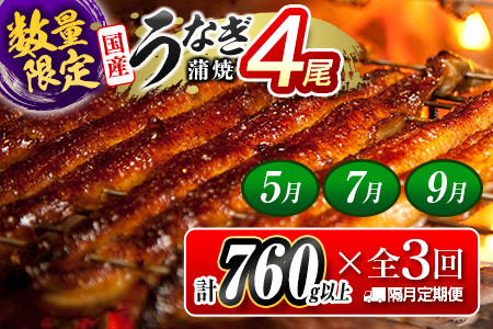 [2026年5月13日受付終了][数量限定]特大 鰻 定期便 国産 鰻 4尾セット 全3回[E193-760-050709]