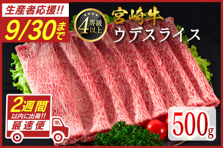 ≪肉質等級4等級≫宮崎牛 ウデスライス 500g ※90日以内に発送【B531-24】