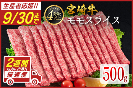 [9/30まで受付!!]宮崎牛 モモスライス 500g 最速便 2週間以内に出荷 肉質等級4等級 国産 人気 おすすめ[B532-S]