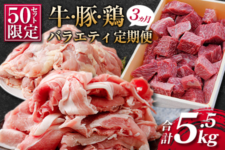 [50セット限定]こゆ牛・豚・鶏バラエティ3ヵ月定期便 ファミリーパック ※2025年10月配送開始[E141-04]
