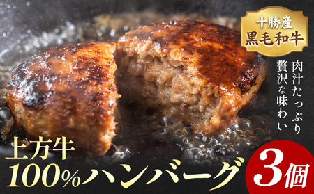 十勝産 黒毛和牛 上方牛100% ハンバーグ 3個 300g 100g×3枚 上方牧場[30日以内に出荷予定(土日祝除く)]北海道 本別町 肉 おかず 送料無料