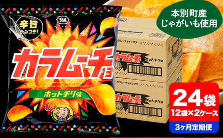 3ヶ月定期便 湖池屋「カラムーチョチップス」12袋×2箱 計3回お届け 定期便 本別町観光協会 送料無料[お申込み月の翌月から出荷開始]北海道 本別町 ポテト ポテトチップス 菓子 スナック スナック菓子