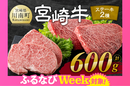 [ふるなびWEEK対象][令和7年10月発送]宮崎牛 ステーキ 2種 600g 牛肉 ふるなび限定 FN-Limited