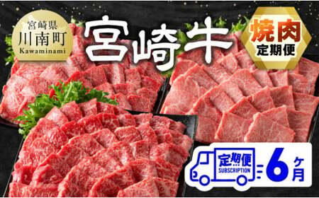 [6ヶ月定期便]宮崎牛焼肉定期便 全6回[ 肉 牛肉 国産牛肉 宮崎県産 宮崎牛 黒毛和牛 和牛 焼肉用 4等級 A4ランク 肩ロース ウデ モモ お祝い 差入 キャンプ バーベキュー ご褒美 贈答用 送料無料 ]