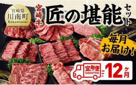 【定期便】宮崎牛　匠の堪能セット 12か月定期便 【 肉 牛肉 国産 黒毛和牛 宮崎牛 全12回 焼肉 しゃぶしゃぶ 焼きしゃぶ BBQ 宮崎県 川南町】