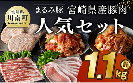 「まるみ豚」宮崎県産豚肉 人気セット 計1.1kg [ 豚肉 豚 肉 国産 川南町 ウデ モモ ハンバーグ ローススライス バラスライス ]