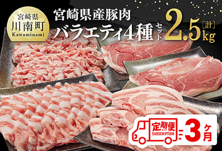豚肉 [3ヶ月定期便]宮崎県産 豚肉 バラエティ 4種 セット 2.5kg 国産豚肉 九州産豚肉 小分け豚肉 セット豚肉